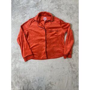 Juicy Couture pajama shirt red velour button front monogram logo XS
